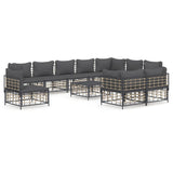 11 Piece Garden Lounge Set with Cushions Anthracite Poly Rattan - Front View