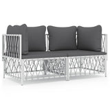 2 Piece Garden Lounge Set with Cushions White Steel - Front View