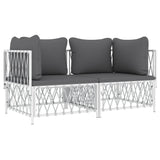2 Piece Garden Lounge Set with Cushions White Steel - Side View