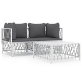 3 Piece Garden Lounge Set with Cushions White Steel - Front View