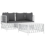 3 Piece Garden Lounge Set with Cushions White Steel - Side View
