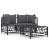 3 Piece Garden Lounge Set with Cushions Anthracite Steel - Front View