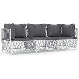 3 Piece Garden Lounge Set with Cushions White Steel - Front View