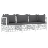 3 Piece Garden Lounge Set with Cushions White Steel - Side View