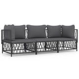 3 Piece Garden Lounge Set with Cushions Anthracite Steel - Front View