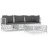 4 Piece Garden Lounge Set with Cushions White Steel - Front View