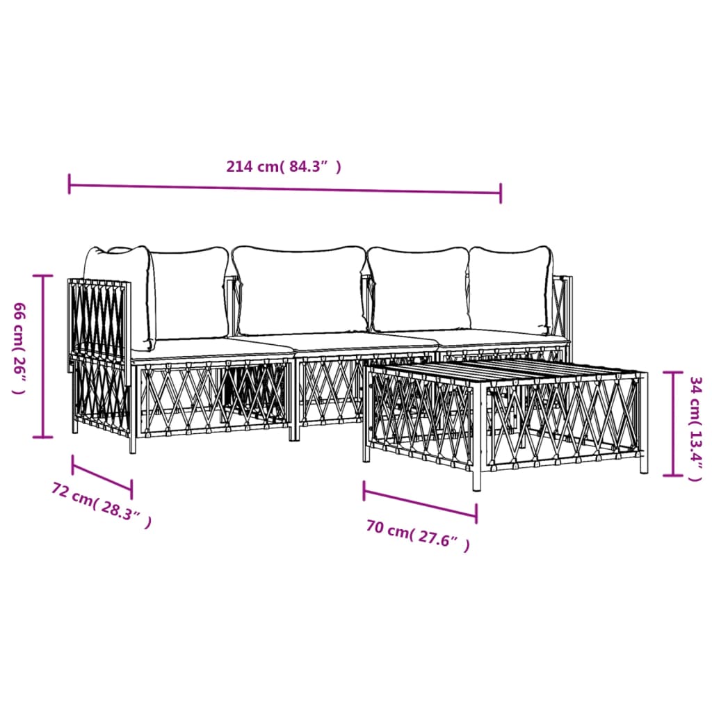 4 Piece Garden Lounge Set with Cushions White Steel