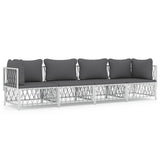 4 Piece Garden Lounge Set with Cushions White Steel - Front View
