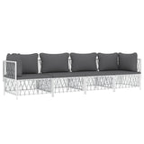 4 Piece Garden Lounge Set with Cushions White Steel - Side View