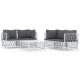 5 Piece Garden Lounge Set with Cushions White Steel - Front View