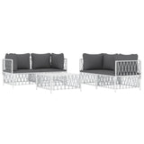 5 Piece Garden Lounge Set with Cushions White Steel - Side View