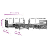 5 Piece Garden Lounge Set with Cushions White Steel - Low Angle