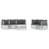 6 Piece Garden Lounge Set with Cushions White Steel - Front View