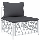 6 Piece Garden Lounge Set with Cushions White Steel - 45-Degree Angle