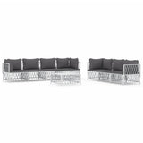 8 Piece Garden Lounge Set with Cushions White Steel - Front View