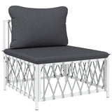 8 Piece Garden Lounge Set with Cushions White Steel - 45-Degree Angle