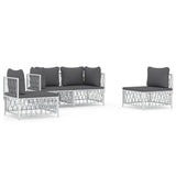 4 Piece Garden Lounge Set with Cushions White Steel - Front View