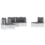 4 Piece Garden Lounge Set with Cushions White Steel - Side View