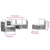 4 Piece Garden Lounge Set with Cushions White Steel - Low Angle