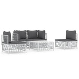 5 Piece Garden Lounge Set with Cushions White Steel - Front View