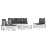 5 Piece Garden Lounge Set with Cushions White Steel - Side View