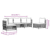 5 Piece Garden Lounge Set with Cushions White Steel - Low Angle