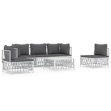 6 Piece Garden Lounge Set with Cushions White Steel - Front View