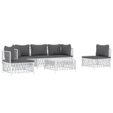 6 Piece Garden Lounge Set with Cushions White Steel - Side View