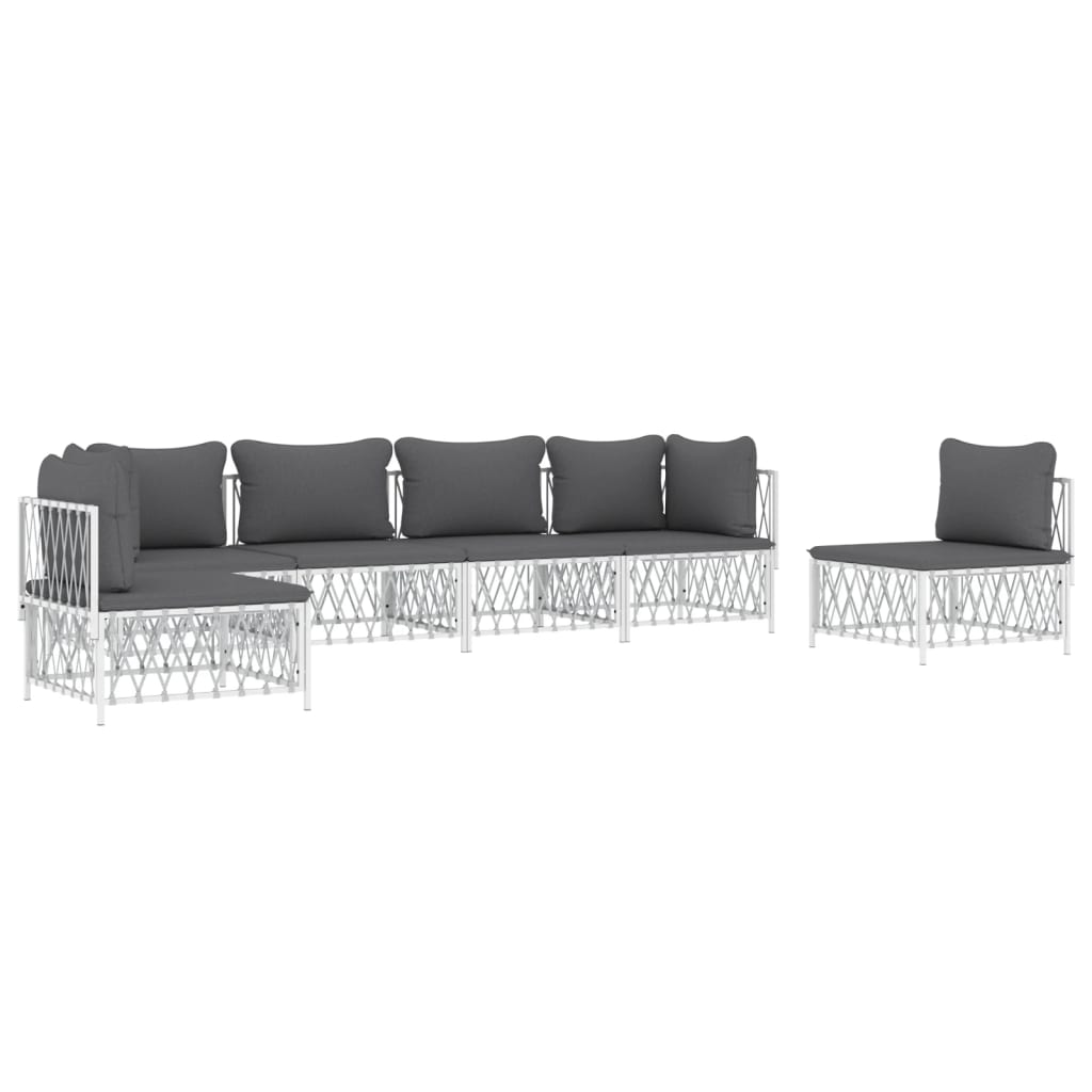 6 Piece Garden Lounge Set with Cushions White Steel