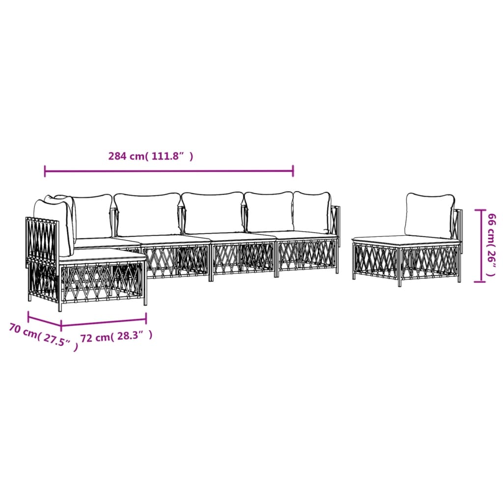 6 Piece Garden Lounge Set with Cushions White Steel