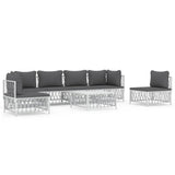 7 Piece Garden Lounge Set with Cushions White Steel - Front View