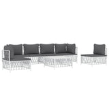 7 Piece Garden Lounge Set with Cushions White Steel - Side View
