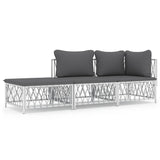 3 Piece Garden Lounge Set with Cushions White Steel - Front View