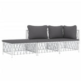 3 Piece Garden Lounge Set with Cushions White Steel - Side View