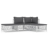 4 Piece Garden Lounge Set with Cushions White Steel - Front View