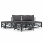 5 Piece Garden Lounge Set with Cushions Anthracite Steel