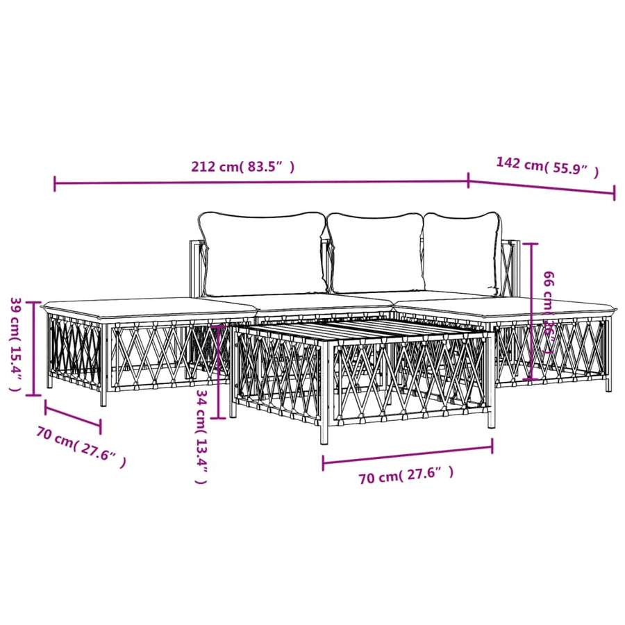 5 Piece Garden Lounge Set with Cushions Anthracite Steel
