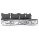 4 Piece Garden Lounge Set with Cushions White Steel - Front View