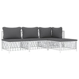 4 Piece Garden Lounge Set with Cushions White Steel - Side View