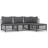 4 Piece Garden Lounge Set with Cushions Anthracite Steel - Front View