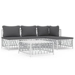 5 Piece Garden Lounge Set with Cushions White Steel
