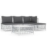 5 Piece Garden Lounge Set with Cushions White Steel - Front View