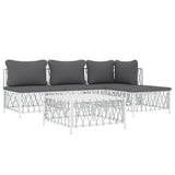 5 Piece Garden Lounge Set with Cushions White Steel - Side View