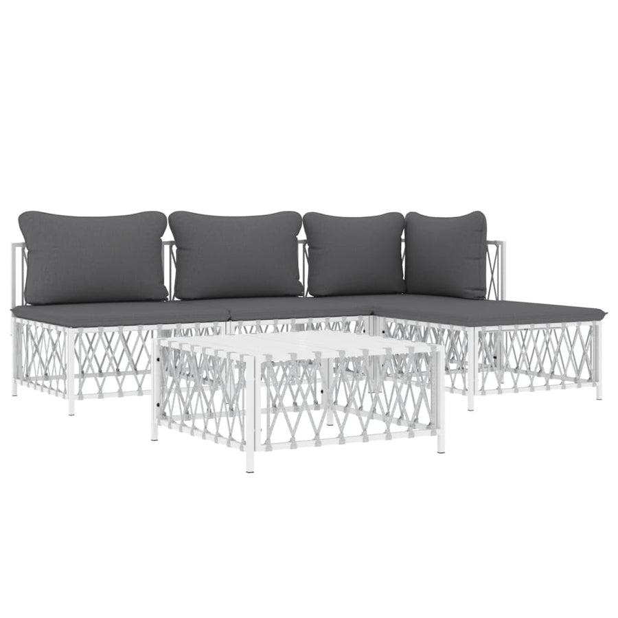 5 Piece Garden Lounge Set with Cushions White Steel