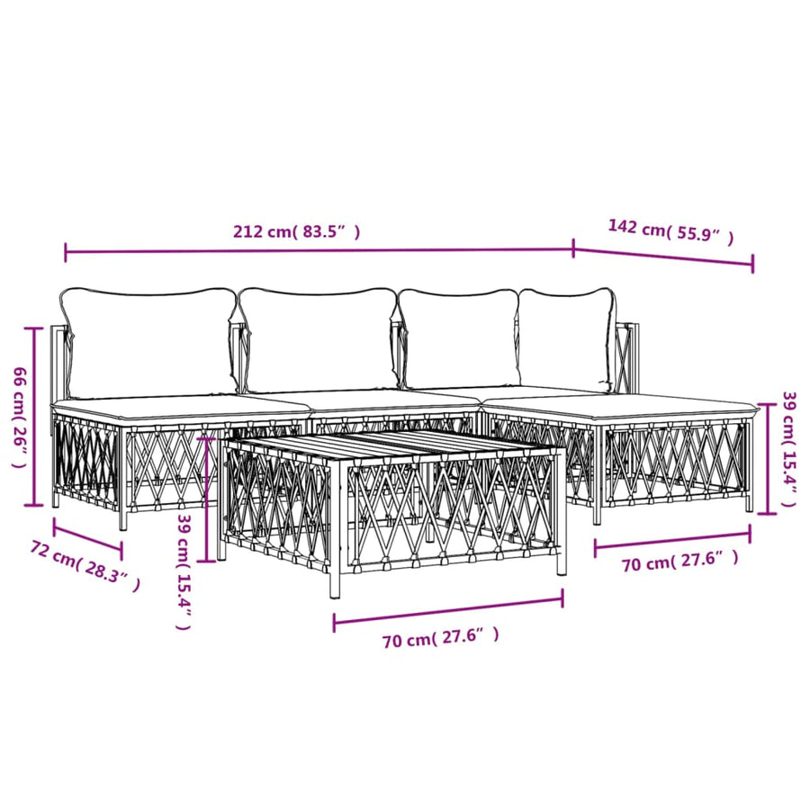 5 Piece Garden Lounge Set with Cushions White Steel