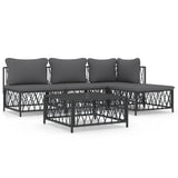 5 Piece Garden Lounge Set with Cushions Anthracite Steel - Front View