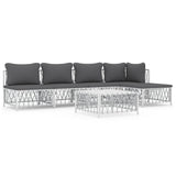 6 Piece Garden Lounge Set with Cushions White Steel - Front View