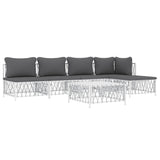 6 Piece Garden Lounge Set with Cushions White Steel - Side View