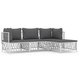 4 Piece Garden Lounge Set with Cushions White Steel - Front View