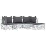4 Piece Garden Lounge Set with Cushions White Steel - Side View